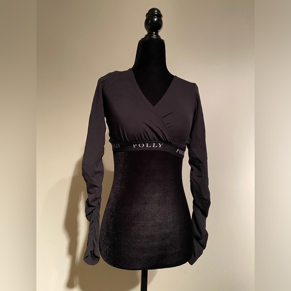 Oh Polly black crop top with rouched sleeves, super cute - Picture 1 of 2